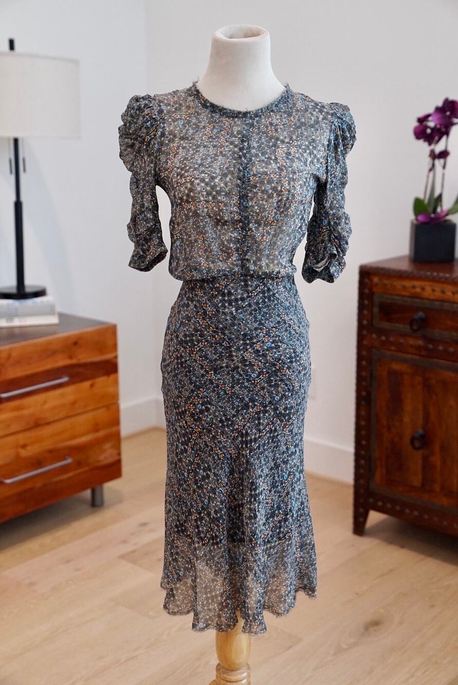 Isabel Marant x H&M 2013 Metallic Printed Ruched Sleeve Dress UR 32 / US 2